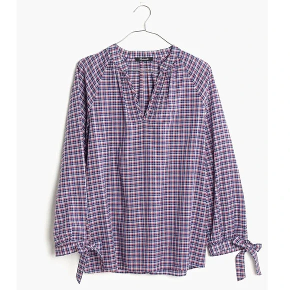 Madewell Tie Sleeve Popover Top Whitby Plaid - Picture 2 of 9